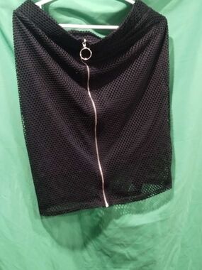 HAUTE FOX Black Mesh Pencil Skirt with Back Zip